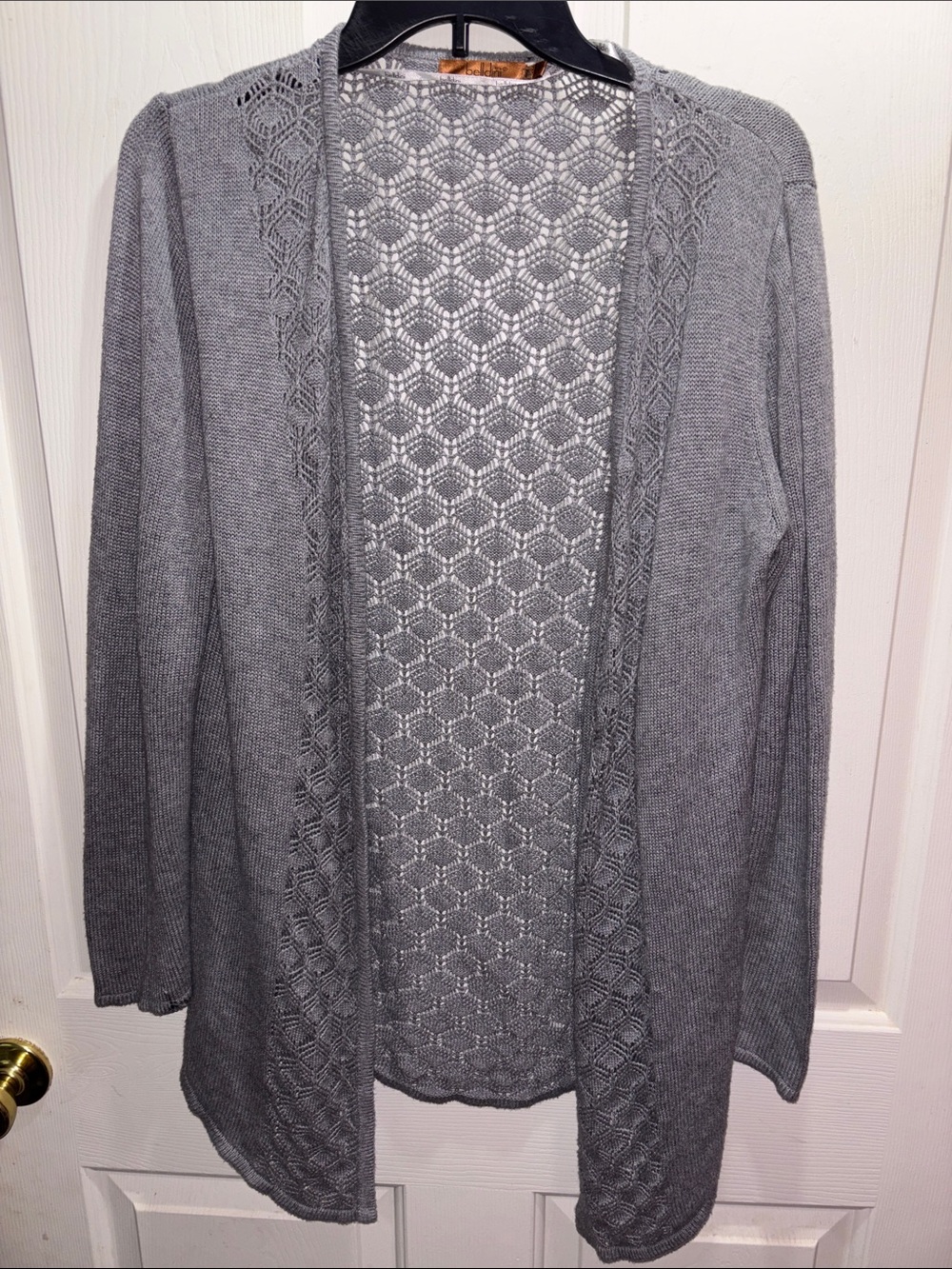 Belldini Gray Open-Front Knit Cardigan with Lace Panel